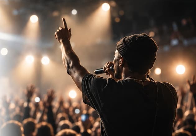 Performer addressing a crowd
